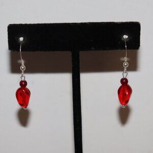 ❤️🌟 Silver & Red Glass Dangle Earrings · 1 3/8" · Ruby Radiance ✨